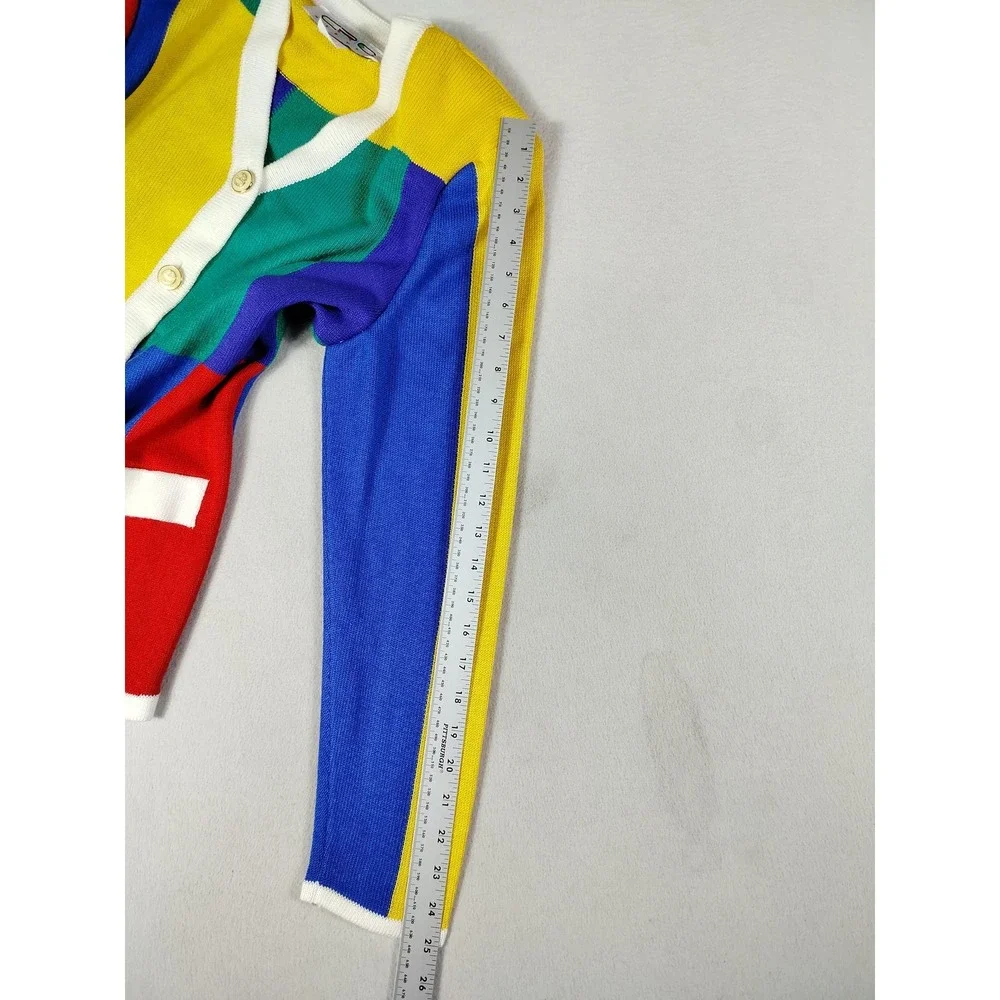 Vintage Eric Stevens Sweater Top Womens 8 Multicolor‎ Colorblock Cardigan 80s